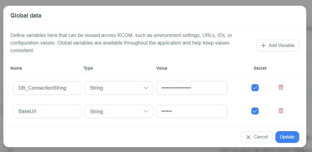 Manage Global Variables